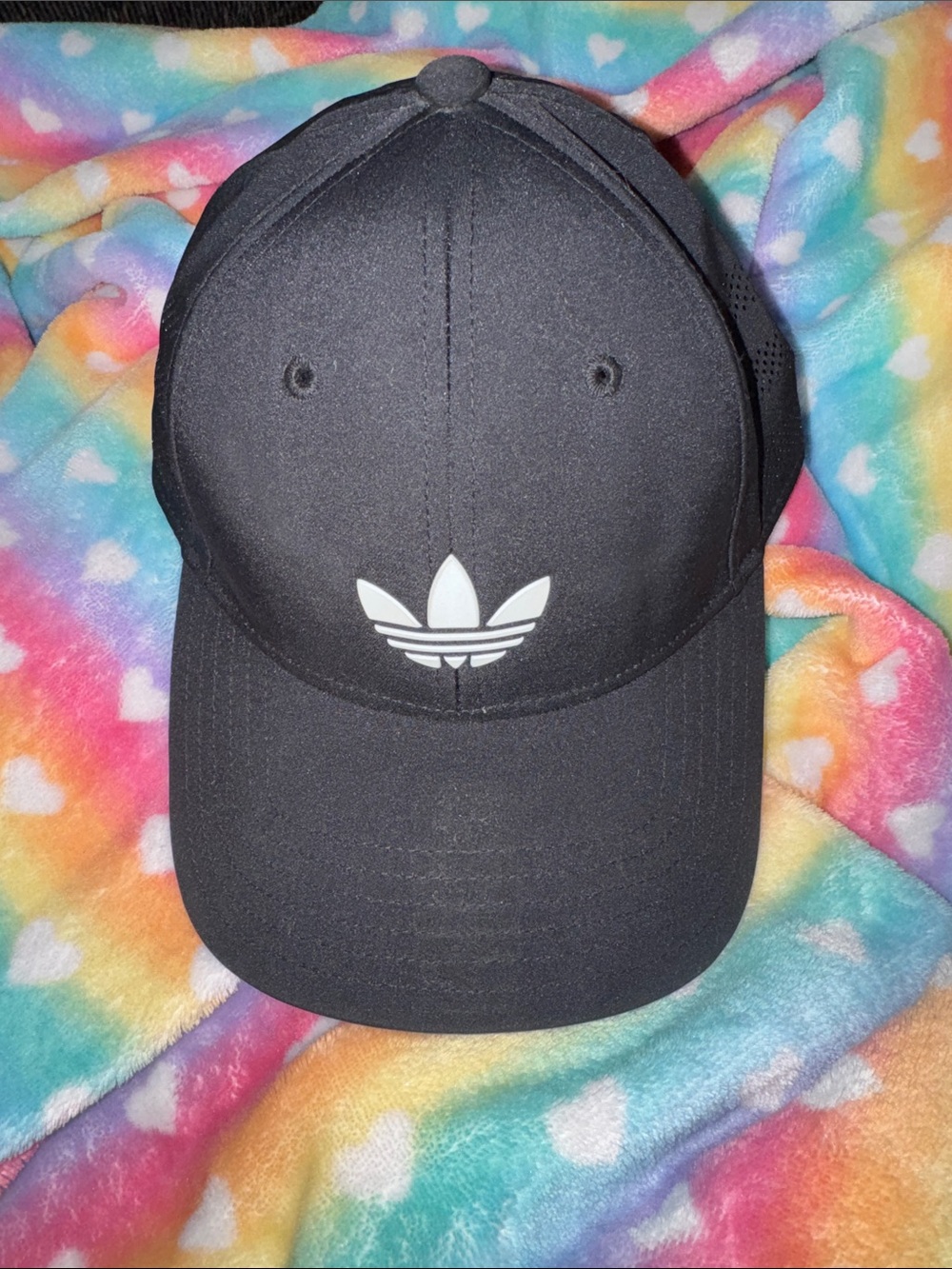 Adidas Black Baseball Hat with White Trefoil. New never worn, size medium!